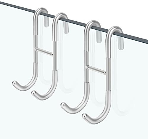 Aceshop 2 Pack Shower Door Hooks Stainless Steel Over Door Hook S Shaped Shower Hooks Set Frameless Glass Door Shower Hook Hanging Bath Towel Hooks for Kitchen, Bathroom, Cabinet Door (Sliver)