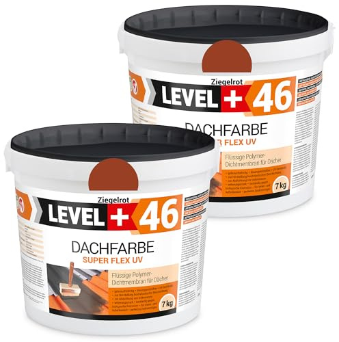 LEVEL PLUS Dachfarbe 14kg Sockelfarbe Dachlack | Dachsanierung flexibler Polymermembran hochdeckend wetterbeständig Ziegelrot RM46