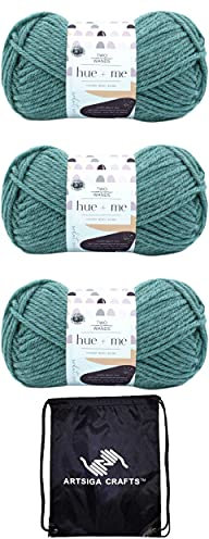Lion Brand Hue & Me Agave 617-173 (3 Knäuel - gleiche Farbstofflose) Chunky Bulky #5 Acryl, Wollgarn zum Häkeln und Stricken, mit Projekttasche