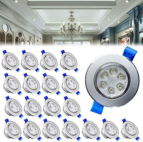 ACXIN Juego de 20 focos LED empotrables de 3 W, de aluminio, para baño, cocina, muebles (blanco frío)