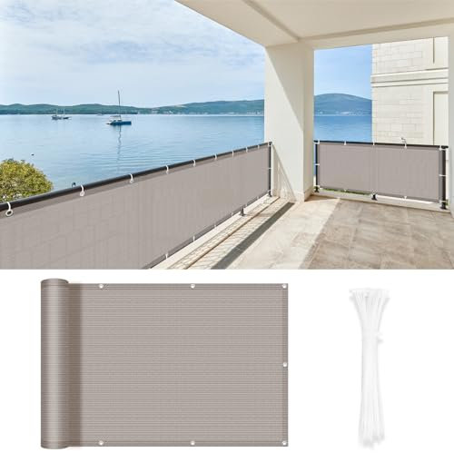 LOVE STORY Écran de Confidentialité pour Balcon 90x500cm avec Tissu HDPE,(Taupe) Couverture de Balcon pour l'ombre, Écran Protecteur de Clôture avec œillets, Protection UV pour Jardin Extérieur