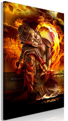 decomonkey Bilder Budda Abstrakt 60x90 cm 1 Teilig Leinwandbilder Bild auf Leinwand Wandbild Kunstdruck Wanddeko Wand Wohnzimmer Wanddekoration Deko Buddhismus Buddha Modern Art Kunst Feuer