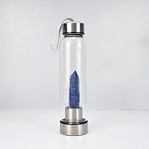BiiKoon Healing Crystal Water Bottle 550 Ml Natürliche Quarzsäule Sports Cup Gemstones Gravel Glass Water Bottle mit Energy Crystal Gravel & Protective Sleeve (Color : Lapis Lazuli, Size : 550ml)