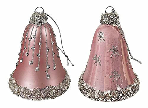zeitzone Christbaumschmuck Glocke Rosa 2 Stück Weihnachtsglöckchen Glitzer Echt Glas