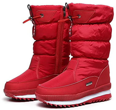 Winterstiefel Damen Schneestiefel mit Reißverschluss, Rot, EU Footwear Size System, Winter II Wasserdichter, Pelz gefüttert, frostig, warm, rutschfest, für Schnee, Komfort, Frauen, Snow Boots