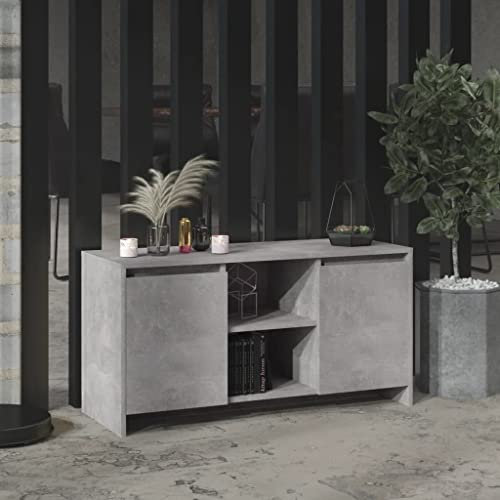 WIFESE Meuble TV Gris Béton 102x37,5x52,5 cm Aggloméré Buffet Durable Meuble Stéréo Armoire TV Salon Table de Télévision Chambre Etagère Rangement DVD Console de Jeu Magazines Livres