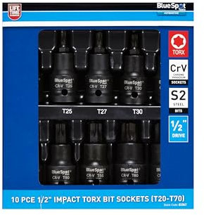 Blue Spot Tools 10 PCE 1/2 Impact Torx Bit Socket (T20-T70)
