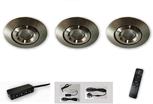 Mini LED Spot alu gebürstet schwenkbar 3er Set CCT 2700K-6500K dimmbar per Fernbedienung 12V IP44 Einbaustrahler