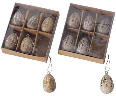 RiloStore 6 STK Holz Ostereier Mangoholz braun floral n586 Eier Design 6x4cm Naturdeko Holzeier Dekoeier Hänger Osterei Holzei Osterschmuck Blumen