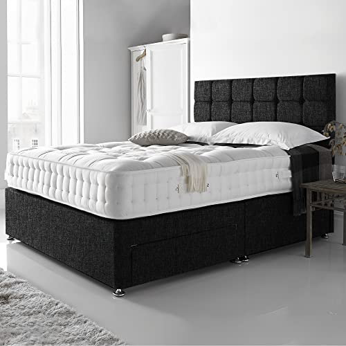 DBZ BEDS Reinforced Single Bed Set 3 FT with 2000 Series Mattress - Charcoal Chenille Divan Beds Set with Various Storage Options – 26 Inch Headboard with Chrome Glider Feet (Single)