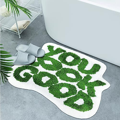 Inshere You Look Good Bath Mat Cute Bathroom Rugs, Green Kitchen Rugs Door Mats Soft & Absorbent Plush Coral Fabric, Cool Funny Indoor Welcome Mats Home Carpets Non-Slip Washable 25”x21”