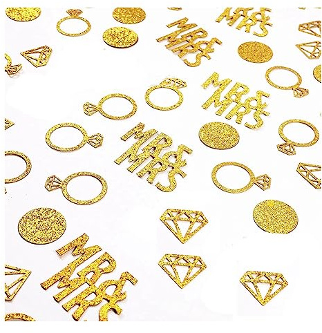 Yurosiay 100 Stück Gold Hochzeit Konfetti Glitzer Diamant Ring Konfetti Tischkonfetti Hochzeit Punkte Konfetti Party Konfetti Streudeko Glitzernde Konfetti Tischdeko für Hochzeit Brautparty