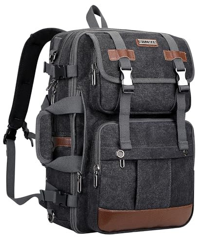 WITZMAN Sac à Dos Homme Voyage Toile Vintage Femme Grand Fit 18 pouces Ordinateur Portable 3 en 1 Sacs (A6617-3 Noir)