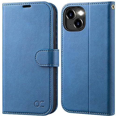 OCASE Kompatibel für iPhone 15 Plus Hülle Handyhülle [Premium PU Leder] [Kartenfach] [Standfunktion] RFID Schutzhülle Klapphülle Handytasche Lederhülle (6,7 Zoll) Hellblau