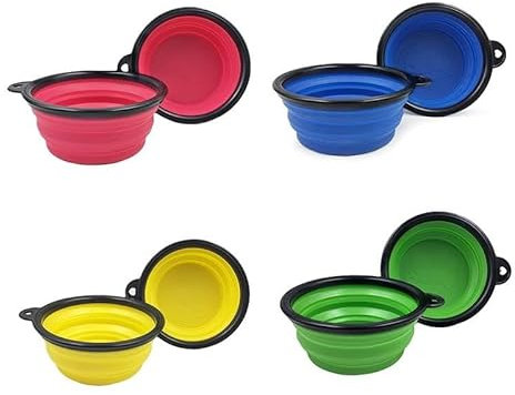 Générique eVendis Lot de 4 bols pliables en silicone rétractable Accessoires de toilette, camping ou de voyage Saladier corbeille a fruit vaisselle Gamelle chien chat eau gourde