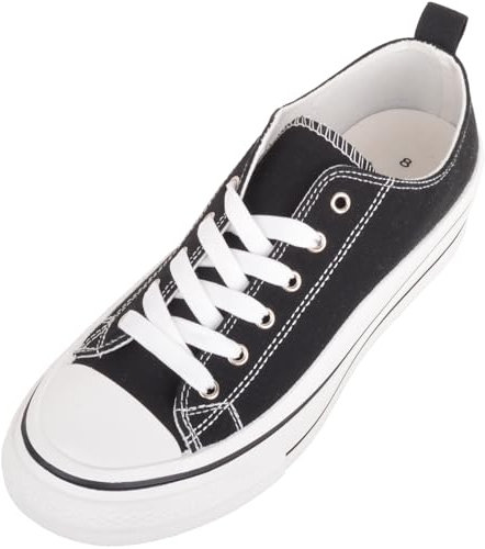 Womens Lace Up Casual Lesiure Canvas Trainers Sneakers Pumps with Chunky Platform Sole - Black - UK 6 / EU 39