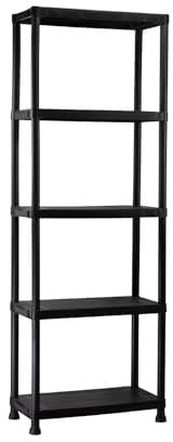 THINIA HOME - Estantería Almacenaje, Polipropileno PP, Multiusos, Hogar, Trastero, Domitorio y Cocina, 5 Baldas, Carga Máxima 125Kg, 60x30.5x172cm (Largo x Ancho x Alto), Color Negro