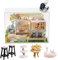 DIY Cat Cafe Miniatur Puppenhaus Kit mit LED-Licht, 1:24 Maßstab handgemachte Katze Kaffee Garten Puppenhaus, kreative Geburtstagsgeschenk für Teenager Kind (mit Spieluhr und Kanaldeckel)