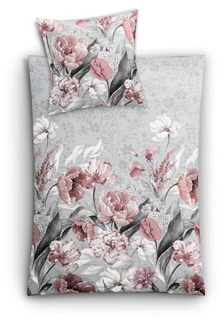 Kleine Wolke Bettwäsche Hanako Mako-Satin Silbergrau-altrosé Größe 155x220 cm (80x80 cm)