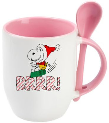 Getagift Snoopy BRR!, Christmas Snoopy with Santa Cap, Spoon Coffee, Tea Mug. (Pink)