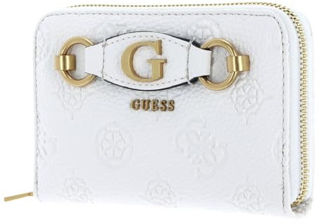 GUESS Izzy Medium Zip-around Wallet Stone Logo, Klassisch, Damen, Weiß, Polyurethan, WALLET
