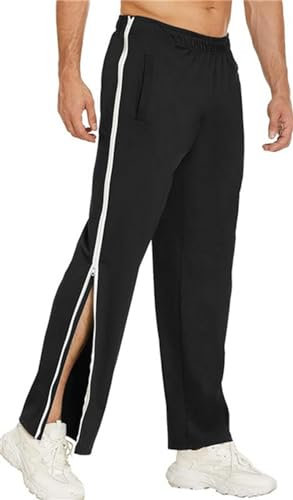BeerMmay Breite Jogginghose Herren mit Seitlichem Reissverschluss Breite Sporthose Reha Hose Herren Seitlich Zu öffnen Abreißhose Freizeithose Locker Lässig Trainingshose mit Tasche