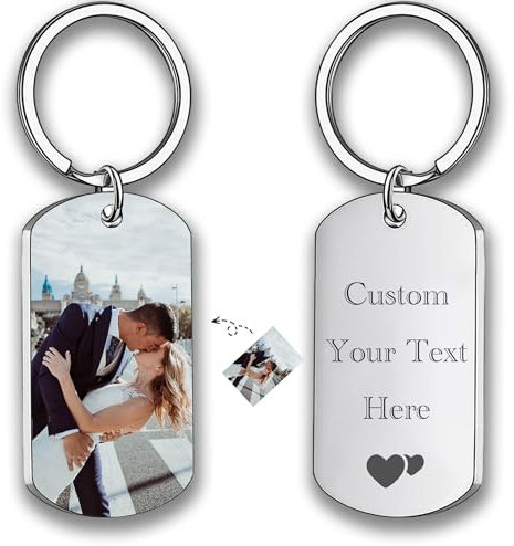 Porte Clef Personnalisable Porte Clef Photo Personnalisation Double Face - Téléchargement Une Image, Ajout De Texte Cadeau Saint Valentin Homme Cadeau Femme (Argent)