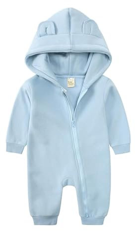 Alunsito Baby Neugeborenen Jumpsuit mit Kapuze dicken Winter Outwear Schneeanzug Schlafanzug für Mädchen Jungen Langarm Reißverschluss Bodysuit 66 Blau 3-6 Monate