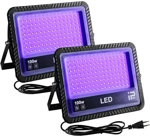 OUSIDE 2 Piezas Luz Negra Ultravioleta 100W, Luces Negras UV, Impermeable IP66 Foco LED UV,385-400NM Black Light para Blacklight Party,Discoteca,Halloween,Fiesta,Pintura Corporal