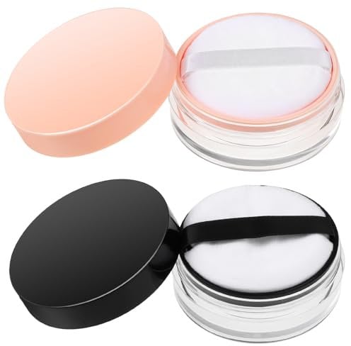 2PCS Portable Loose Powder Container with Powder Puff 10 ml/ 0.33 oz Compact Container DIY Empty Makeup Powder Travel Container Case,Elasticated Net Sifter and Threaded Screw Lid