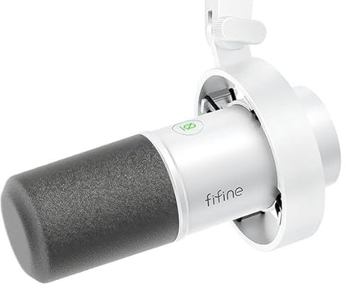 FIFINE XLR Studio Micrófono Dinámico de Podcast, RGB Gaming Micrófono USB per Ordenador PS4 PS5, para Podcast Estudio Streaming Podcasting Grabación - Blanco