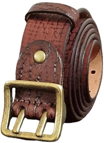 DUddTTW Vintage Distressed Echter Vollnarben-Herrengürtel Klassischer Leder-Herrengürtel Doppelzinkengürtel für Männer 2-Loch-Herrengürtel