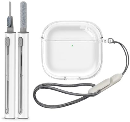 FTRONGRT Funda Compatible con AirPods 4 2024, Bolígrafo Limpiador 2 en 1, Acollador, TPU Suave, Antiarañazos, Anticaídas, Auricular Funda Protectora Compatible con AirPods 4 2024.Transparente