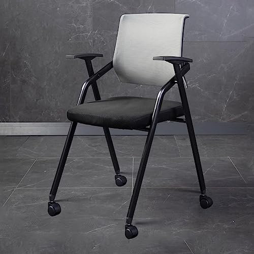 ZSLBGUYIAD Ergonomische Konferenzstühle mit Rollen für den Schulungsraum zu Hause, in der Schule, Grauer Stapelstuhl aus Netzgewebe mit Armlehnen