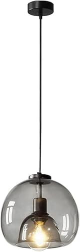 Lamp Suspension Nordique en Verre fumé, Lustre Rond Minimaliste Moderne, Base E27, élégante et Polyvalente pour Salle à Manger, Chambre à Coucher, Cuisine et Couloir Lamp