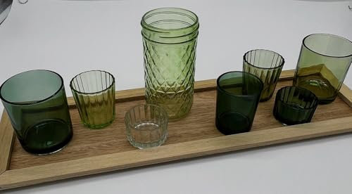 Windlicht, Grünes Glas Windlicht Set, 8 Gläser, auf Holzbrett, Tischdeko,Fensterbank,Wohnzimmer