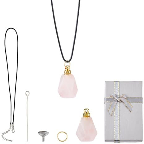 Hobbspring Crystal Keepsake Urn Rose Quartz Memorial Urn Wearable Small Container for Ashes Pink Mini Urn with Storage Box, Spoon, Stick and Funnel for Human or Pets Ashes