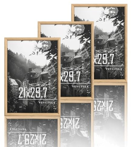VUVUZULA Bilderrahmen A4 Holzrahmen Holz 21x30cm Fotorahmen Eiche MDF Rahmen 3er Set DIN A4 Urkunden Posterrahmen Natur