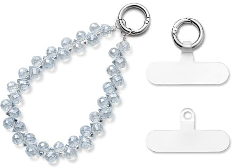 MORSUNBELA Handykette Handykette Kurz Handykette Perlen Handgelenk Handyanhänger Handschlaufe Handy Anhänger Handyschmuck Blau Grau