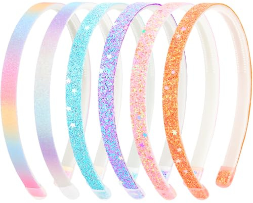 DRESHOW 6 Stück Mädchen Schleife Haarbänder Glitter Kinder Stirnband Herz Stern Haarband für Kleinkinder Teens