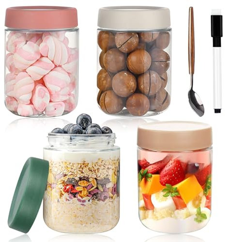 Chingcoo Overnight Oats Gläser mit Deckel, 500ml Meal Prep Gläser, Einmachgläser für Hausgemachte Marmelade, Einlegen, Einmachen, Salat, Joghurt, Pudding, 4 Pack