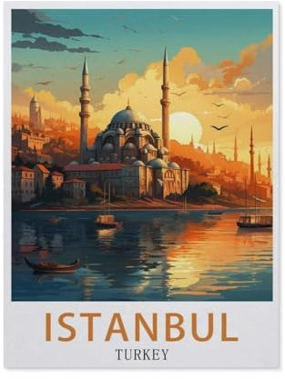 PGCKSK 5D Diamond Painting,Türkei Istanbul Vintage-Reiseposter,DIY-Stickerei, runder Diamant-Kreuzstich, Heimdekoration(50 x 60 cm/19.68 x 23.62 Zoll)-AP31