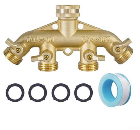 Edelstahl-Kugelhahn, 4-Wege-Gartenschlauch-Verteiler mit Messing-Konstruktion für mühelose Steuerung