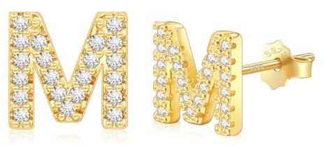 AILUOR Initiale Ohrstecker Ohrringe für Frauen, Sterling Silber CZ Initial Buchstabe Ohrringe 14K Gold vergoldet hypoallergen personalisiert Alphabet Name Ohrstecker schmuck