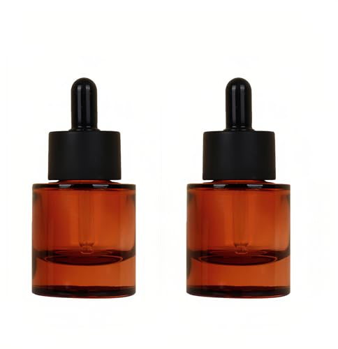 QUUPY 2Pcs 30ML/1OZ Amber Glass Dropper Bottles Empty Thick Glass Bottle with Eye Droppers Refillable Glass Dropper Essential Oil Bottle Cosmetic Containers