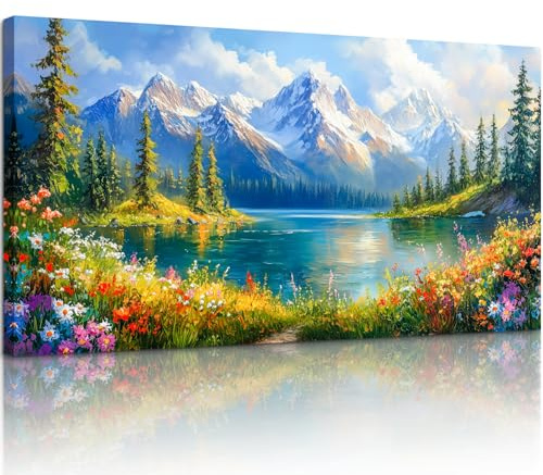 MHARTK66 Modern ästhetische Bilder Wohnzimmer Blumen Gemälde 50x100 cm | berg- und seemotiv, hd-druck, großes format, leicht aufzuhängen, schnell montiert, vielseitig und gut als geschenk geeignet