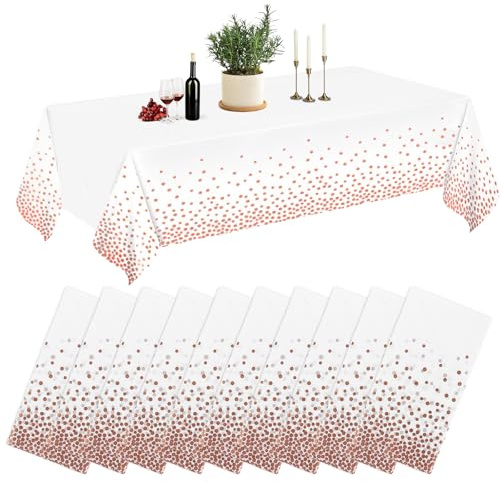 MUXHEL 10er-Set Einweg Tischdecken Weiß, 137 cm x 274 cm Kunststoff-Tischdecke, Rechteckige Tischdecke, Schmutzabweisende/wasserdichte Tischdecken für Geburtstag, Party