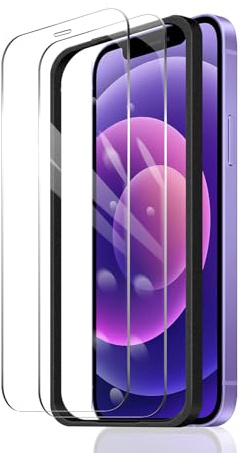 Fylnatc 2×Screen Protector for iPhone 12/12 Pro + 1×Installation Frame, 9H Hardness Tempered Glass Film Case Friendly HD Clear Easy Installation No Bubbles Scratchproof Impact-Protection