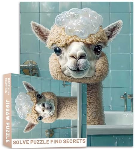Alpaka in der Badewanne, 1000-teiliges Puzzle für Erwachsene, 68,6 x 50,8 cm, Blasen, blauer Badezimmer-Hintergrund, bunte DIY-Puzzles für Heimdekoration, Geschenke, Familienpuzzle, perfekt für