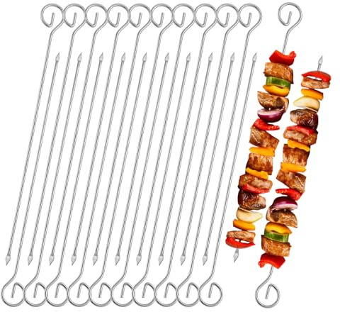EKisemio Stainless Steel Skewers 20Pack 22cm, BBQ Kebab Stick for Air Fryer | Durable 430 stainless steel, reusable and easy to clean, with silicone tip covers, ideal for camping, picnics and family BBQs